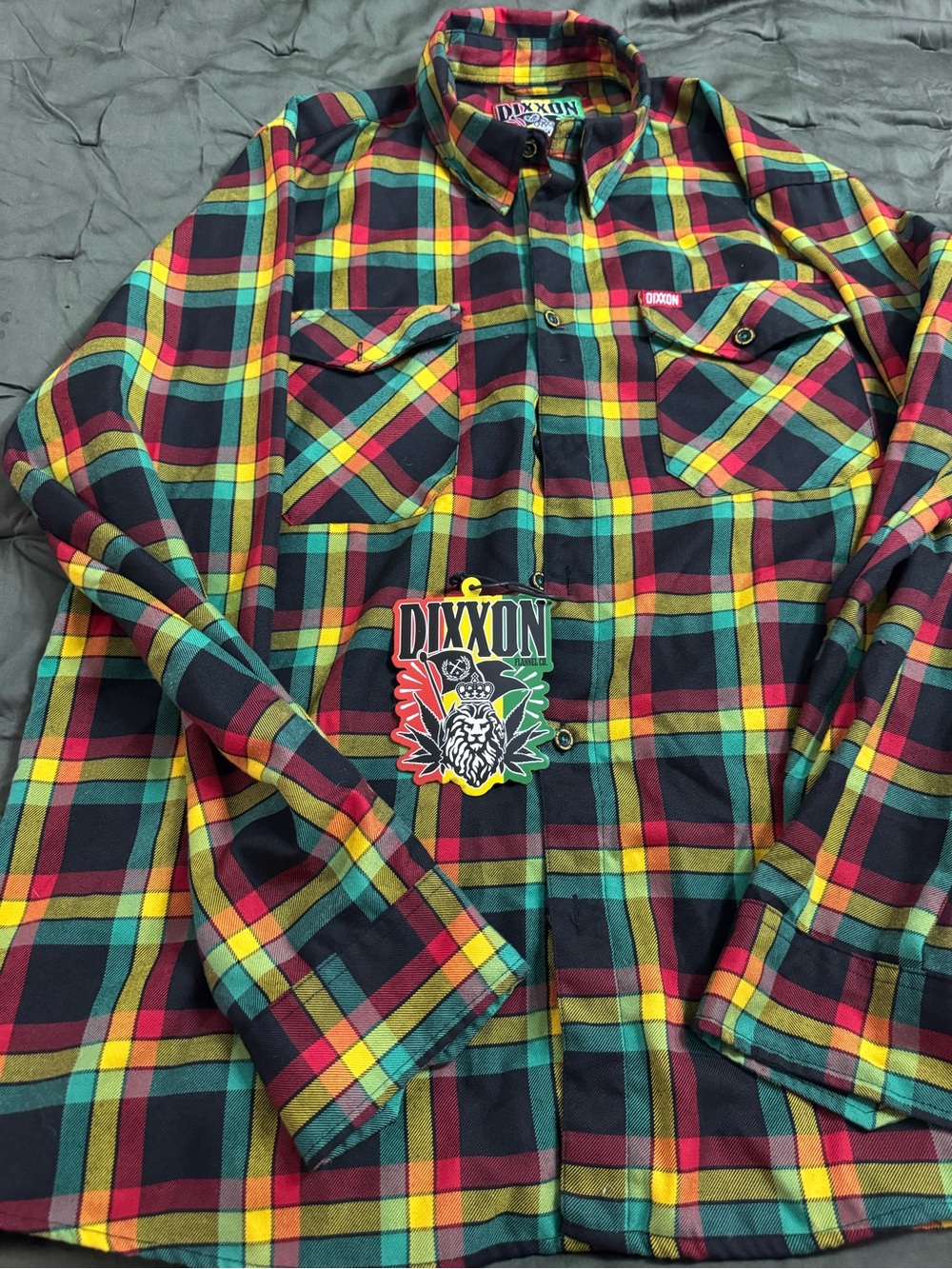 DIXXON Special Bob Marley Release- Plaid Button-Down Shirt (Red, Green) - Picture 5 of 6